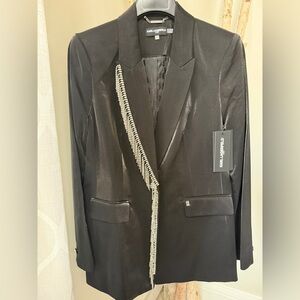 Karl Lagerfeld Black Blazer with rhinestones Fringe Detail